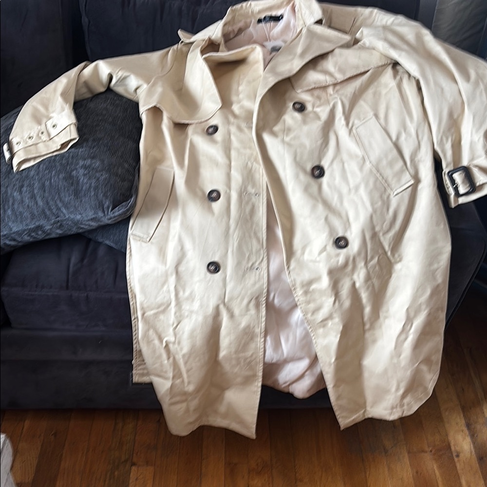 Cream Oversized Trench Coat with Lapel Collar